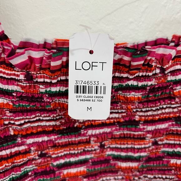 Loft Pink Ikat Smocked Peplum Cami Tank Top Size Medium New Plum Kiss - Picture 4 of 10